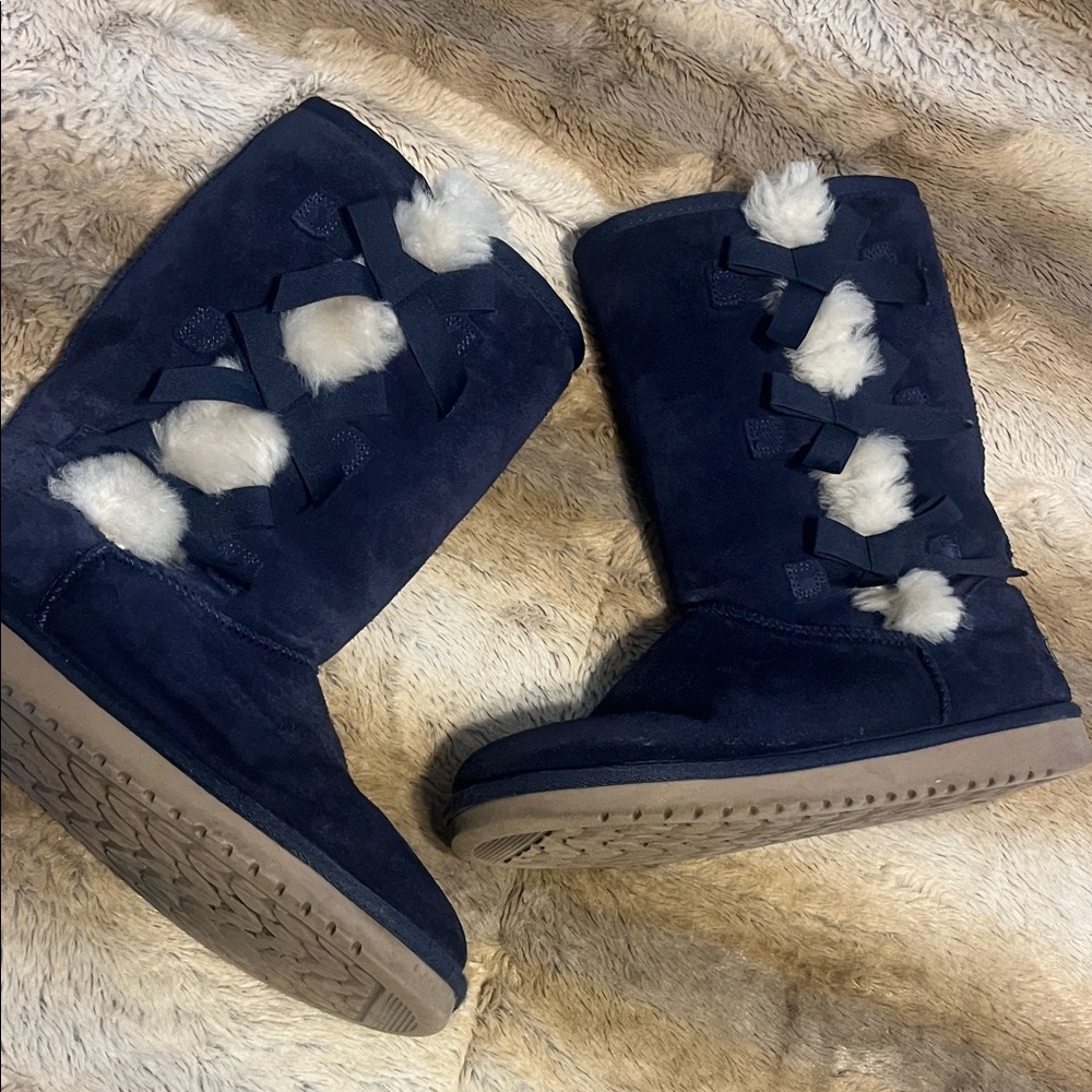 UGG Navy Boots with White Fur Accents